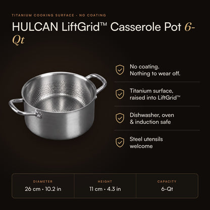HULCAN® Pure Titanium Liftgrid Casserole Pot, 6-Qt