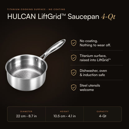 HULCAN® Pure Titanium Liftgrid Saucepan, 8.7" + Caserolle pot, 10.2"