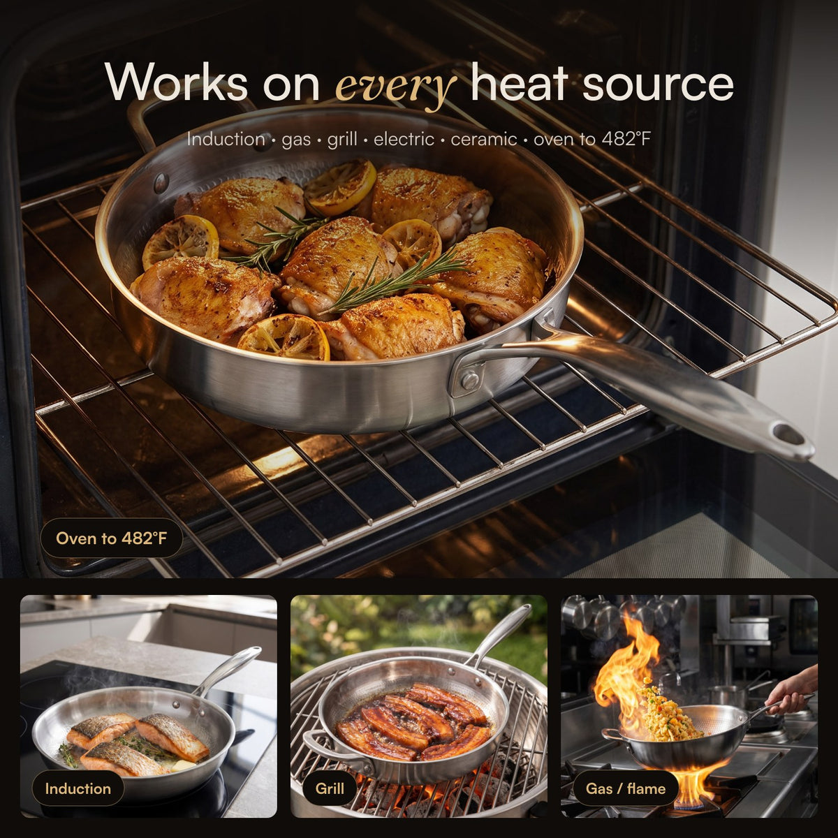 HULCAN® Pure Titanium Deep Fry Pan, 11" + Fry Pan, 11" + Wok, 11.8"