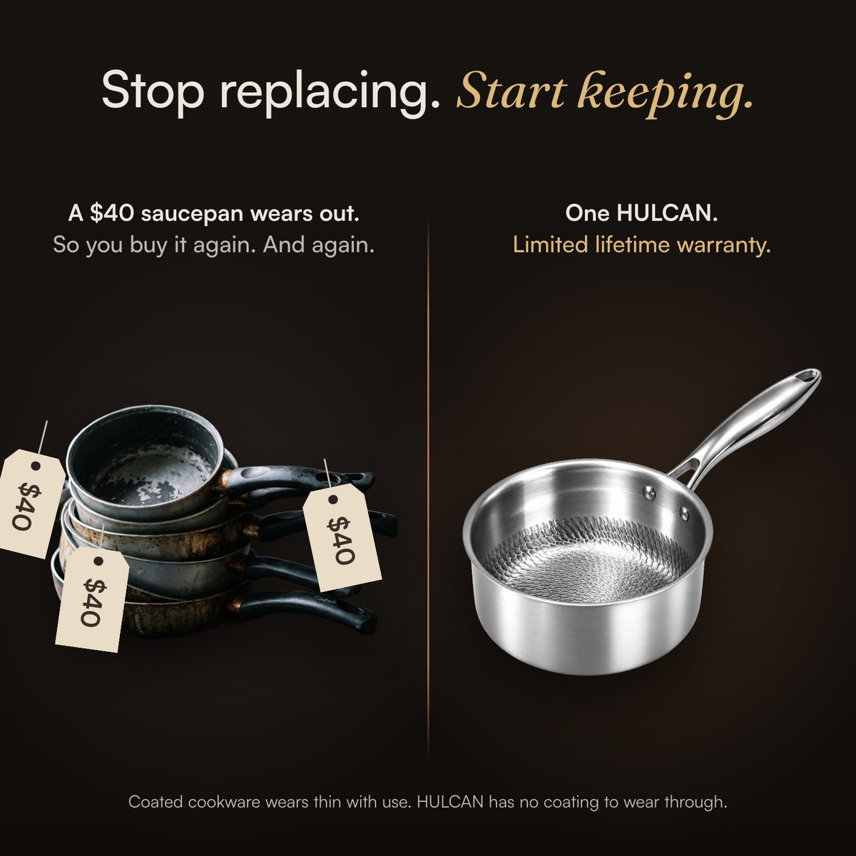 HULCAN® Pure Titanium Liftgrid Saucepan, 8.7" + Caserolle pot, 10.2"