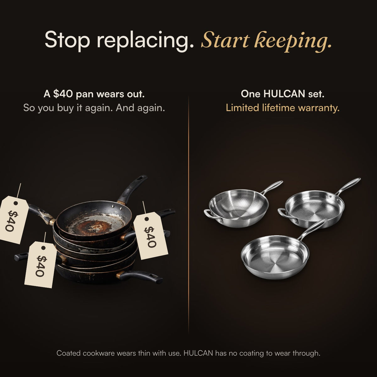 HULCAN® Pure Titanium Deep Fry Pan, 11" + Fry Pan, 11" + Wok, 11.8"