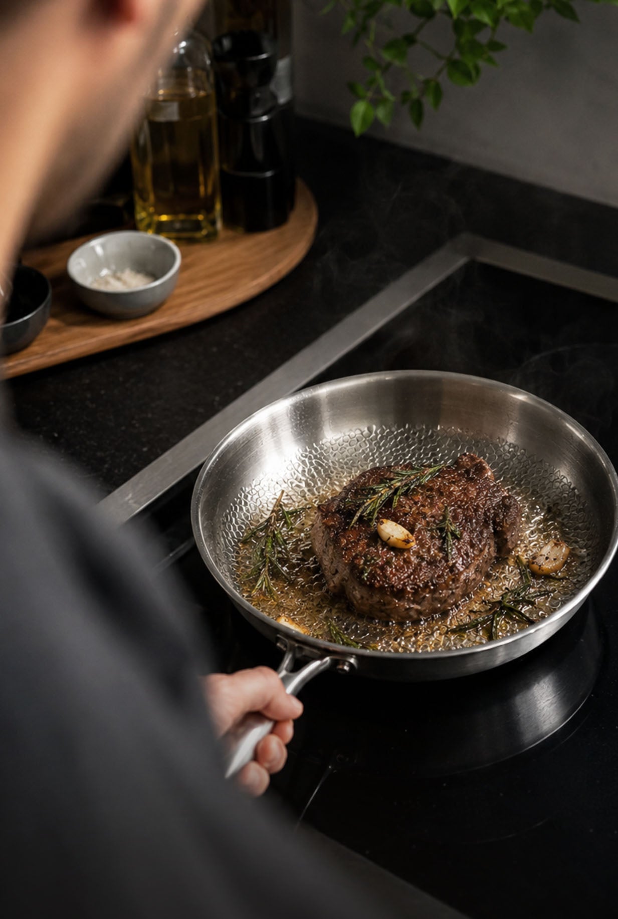 Hand on the steak