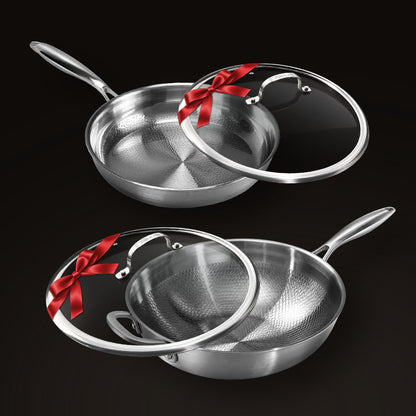 HULCAN® Pure Titanium Wok, 11.8" + Fry Pan, 11"