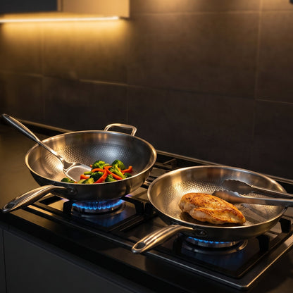 HULCAN® Pure Titanium Wok, 11.8" + Fry Pan, 11"